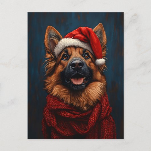 Duitse herder in een kerstmuts briefkaart (Voorkant)
