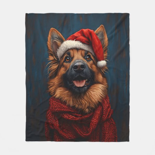 Duitse herder in een kerstmuts fleece deken (Voorkant)