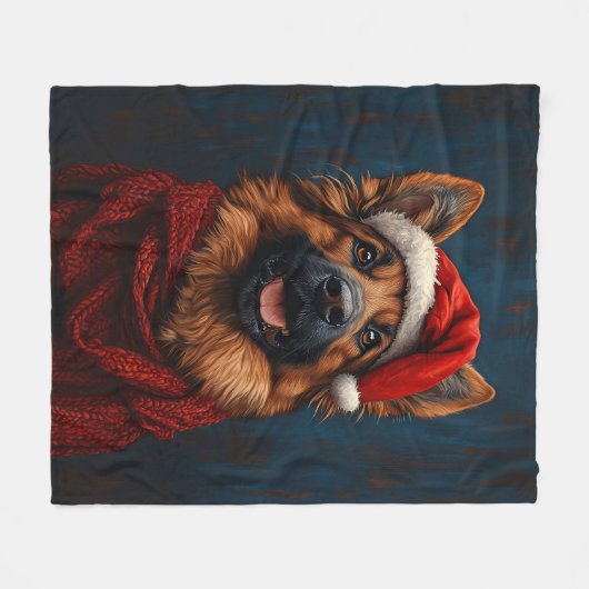 Duitse herder in een kerstmuts fleece deken (Voorkant (Horizontaal))