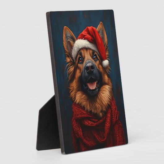 Duitse herder in een kerstmuts fotoplaat (Zijkant)