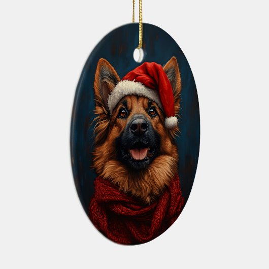 Duitse herder in een kerstmuts keramisch ornament (Rechts)