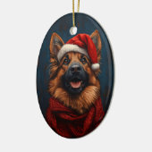 Duitse herder in een kerstmuts keramisch ornament (Links)