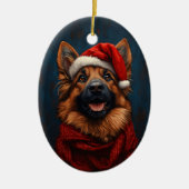 Duitse herder in een kerstmuts keramisch ornament (Voorkant)