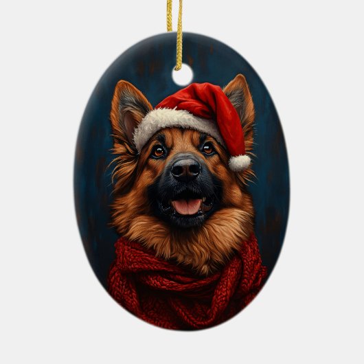 Duitse herder in een kerstmuts keramisch ornament (Achterkant)