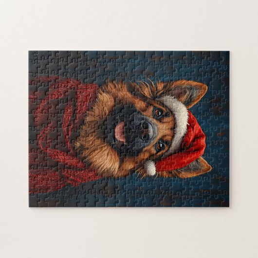 Duitse herder in een kerstmuts legpuzzel (Horizontaal)