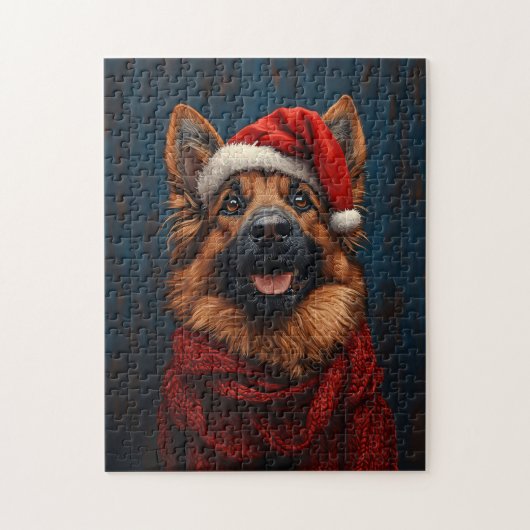 Duitse herder in een kerstmuts legpuzzel (Verticaal)