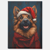 Duitse herder in een kerstmuts magneet (Voorkant)