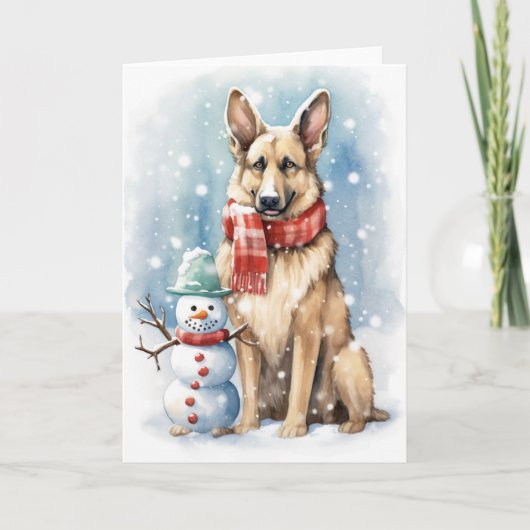 Duitse Herder in een Kerstmuts met Sneeuwman Kaart (Voorkant)