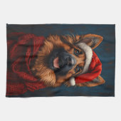 Duitse herder in een kerstmuts theedoek (Horizontaal)