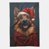 Duitse herder in een kerstmuts theedoek (Verticaal)