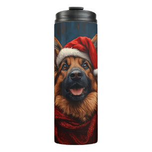 Duitse herder in een kerstmuts thermosbeker