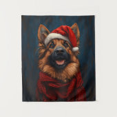 Duitse herder in een kerstmuts wandkleed (Voorkant)
