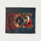 Duitse herder in een kerstmuts wandkleed (Voorkant (horizontaal))