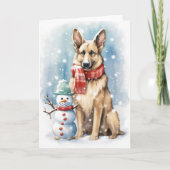 Duitse herder in een Pet met Snowman Kaart (Voorkant)