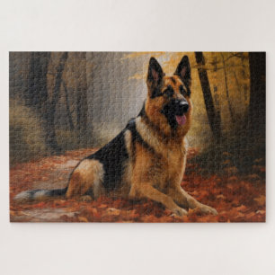 Duitse Herder in Herfst Bladeren Vallen Inspireren Legpuzzel