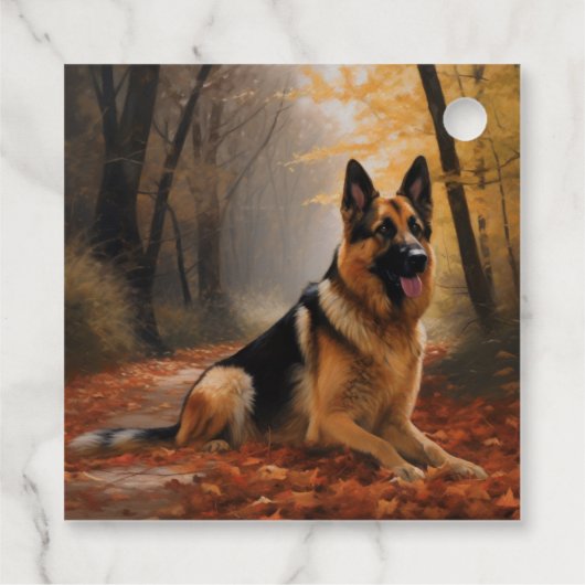 Duitse herder in herfst laat Herfst inspireren Bedankjes Labels (Achterkant)