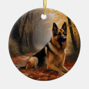 Duitse herder in herfst laat Herfst inspireren Keramisch Ornament