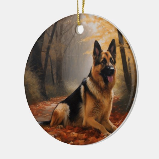 Duitse herder in herfst laat Herfst inspireren Keramisch Ornament (Links)