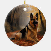 Duitse herder in herfst laat Herfst inspireren Keramisch Ornament (Achterkant)