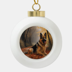Duitse herder in herfst laat Herfst inspireren Keramische Bal Ornament