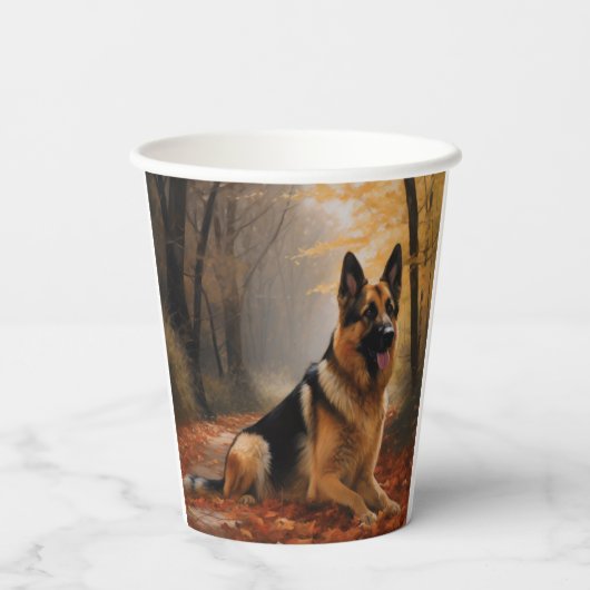 Duitse herder in herfst laat Herfst inspireren Papieren Bekers (Achterkant)