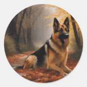 Duitse herder in herfst laat Herfst inspireren Ronde Sticker (Voorkant)