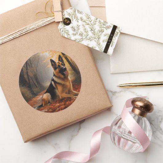 Duitse herder in herfst laat Herfst inspireren Ronde Sticker (Geschenken)