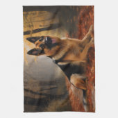 Duitse herder in herfst laat Herfst inspireren Theedoek (Verticaal)