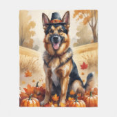 Duitse Herder in Herfstbladeren Thanksgiving Kunst Fleece Deken (Voorkant)