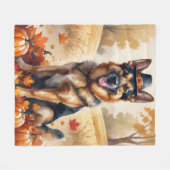 Duitse Herder in Herfstbladeren Thanksgiving Kunst Fleece Deken (Voorkant (Horizontaal))
