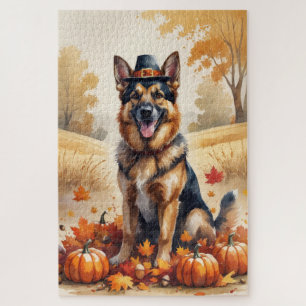 Duitse Herder in herfstbladeren Thanksgiving Kunst Legpuzzel