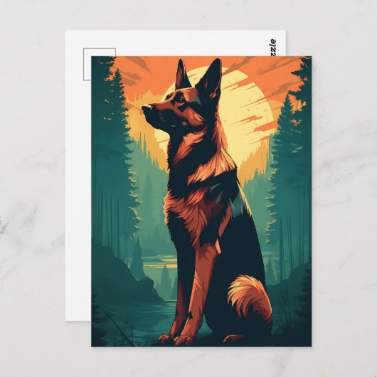 Duitse Herder in het bos tijdens zonsondergang Briefkaart (Voorkant / Achterkant)