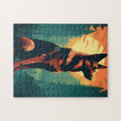 Duitse Herder in het bos tijdens zonsondergang Legpuzzel (Horizontaal)