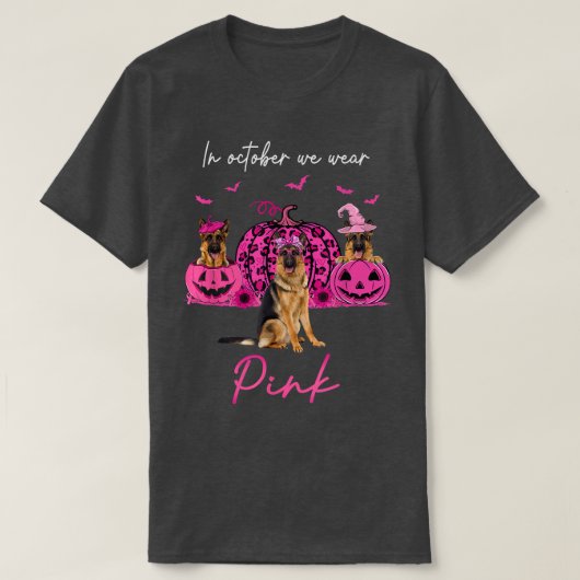Duitse herder in oktober Draag roze halloween T-shirt (Design voorkant)