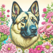 Duitse Herder in Roze Bloemen Ai Art Sticker (Voorkant)
