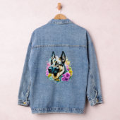 Duitse herder in roze en gele bloemen denim jacket (Hangar)