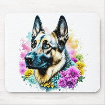 Duitse Herder in Roze en Gele Bloemen