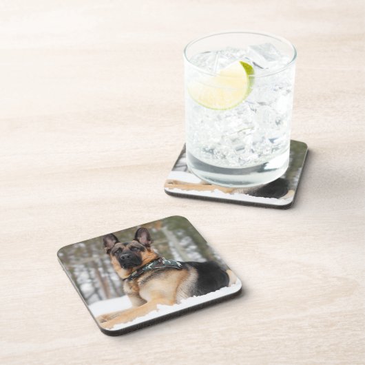 Duitse herder in sneeuw bier onderzetter (Rechterzijde)