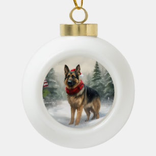 Duitse Herder in Sneeuw Kerstmis Keramische Bal Ornament