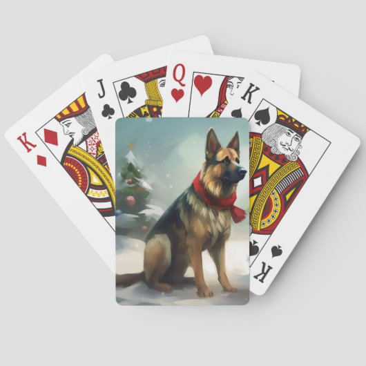 Duitse Herder in Sneeuw Kerstmis Pokerkaarten (Achterkant)