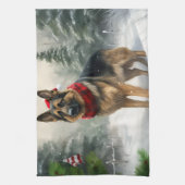 Duitse Herder in Sneeuw Kerstmis Theedoek (Verticaal)