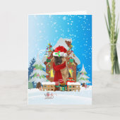 Duitse herder in sneeuw met kerstcadeaus kaart (Voorkant)