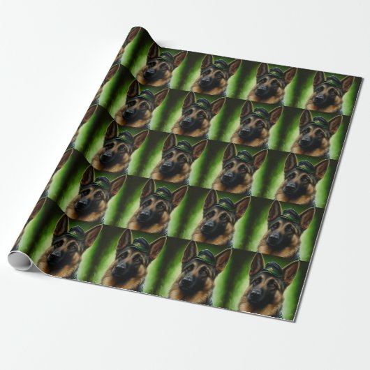 Duitse Herder in St. Patrick's Day-kostuum Cadeaupapier (Uitgerold)