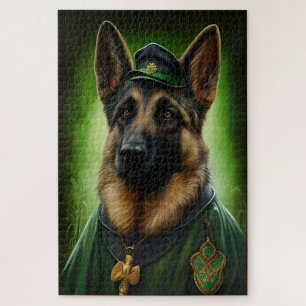 Duitse Herder in St. Patrick's Day-kostuum Legpuzzel