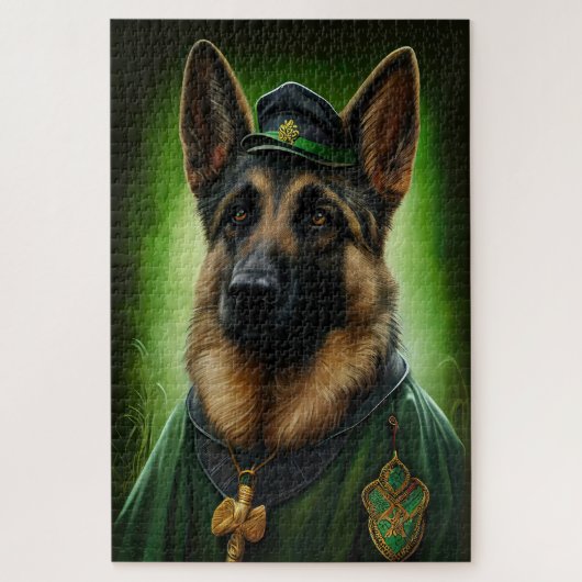 Duitse Herder in St. Patrick's Day-kostuum Legpuzzel (Verticaal)