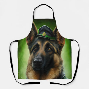 Duitse Herder in St. Patrick's Day-kostuum Schort