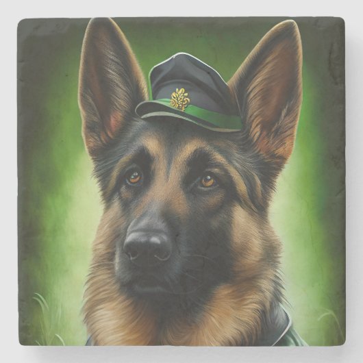 Duitse Herder in St. Patrick's Day-kostuum Stenen Onderzetter (Voorkant)