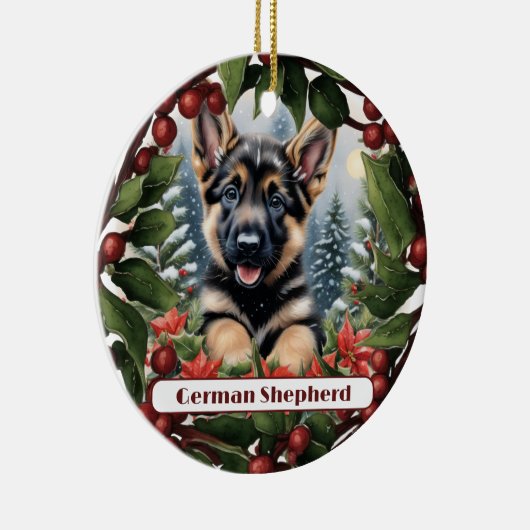Duitse herder Joy: Gepersonaliseerd Kerstmis Keramisch Ornament (Rechts)