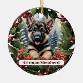 Duitse herder Joy: Gepersonaliseerd Kerstmis Keramisch Ornament (Voorkant)