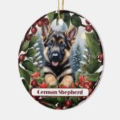 Duitse herder Joy: Gepersonaliseerd Kerstmis Keramisch Ornament (Links)